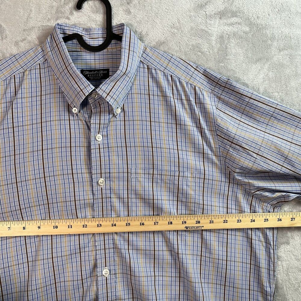 Turnbull & Asser‎ Bespoke Mens Dress Shirt XL?*READ Blue Plaid Button Down - Picture 9 of 16
